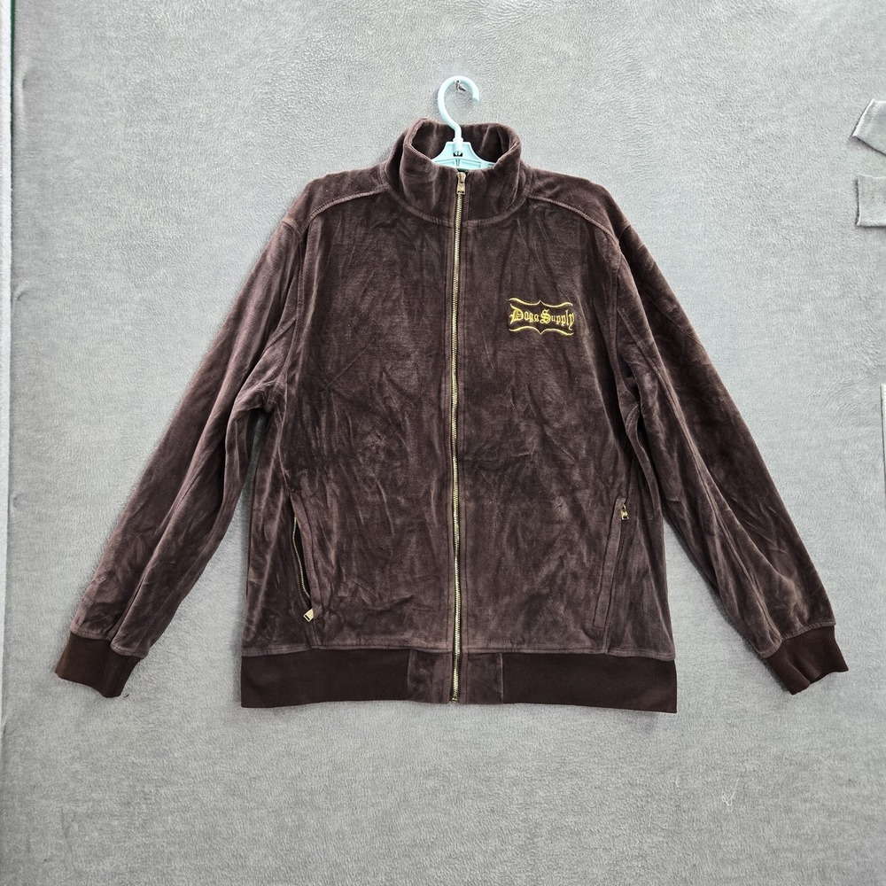 Dog Supply By Snoop Dogg Men‎ Sweatshirt L/G Brown Embroidery Track Velour